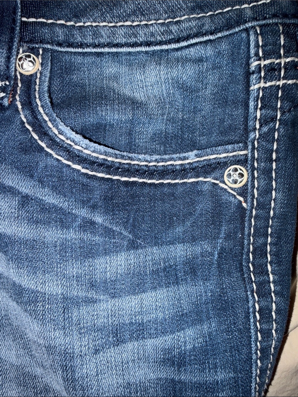 Rock Revival Women's Size 30 Medium Blue Bling Sora Capri Stretchy Denim Jeans - Picture 7 of 11
